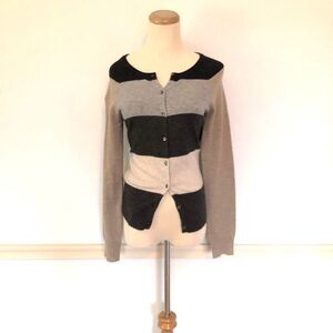 [Autumn Cashmere] Gray and Black Striped Cashmere Cardigan Sz: XS